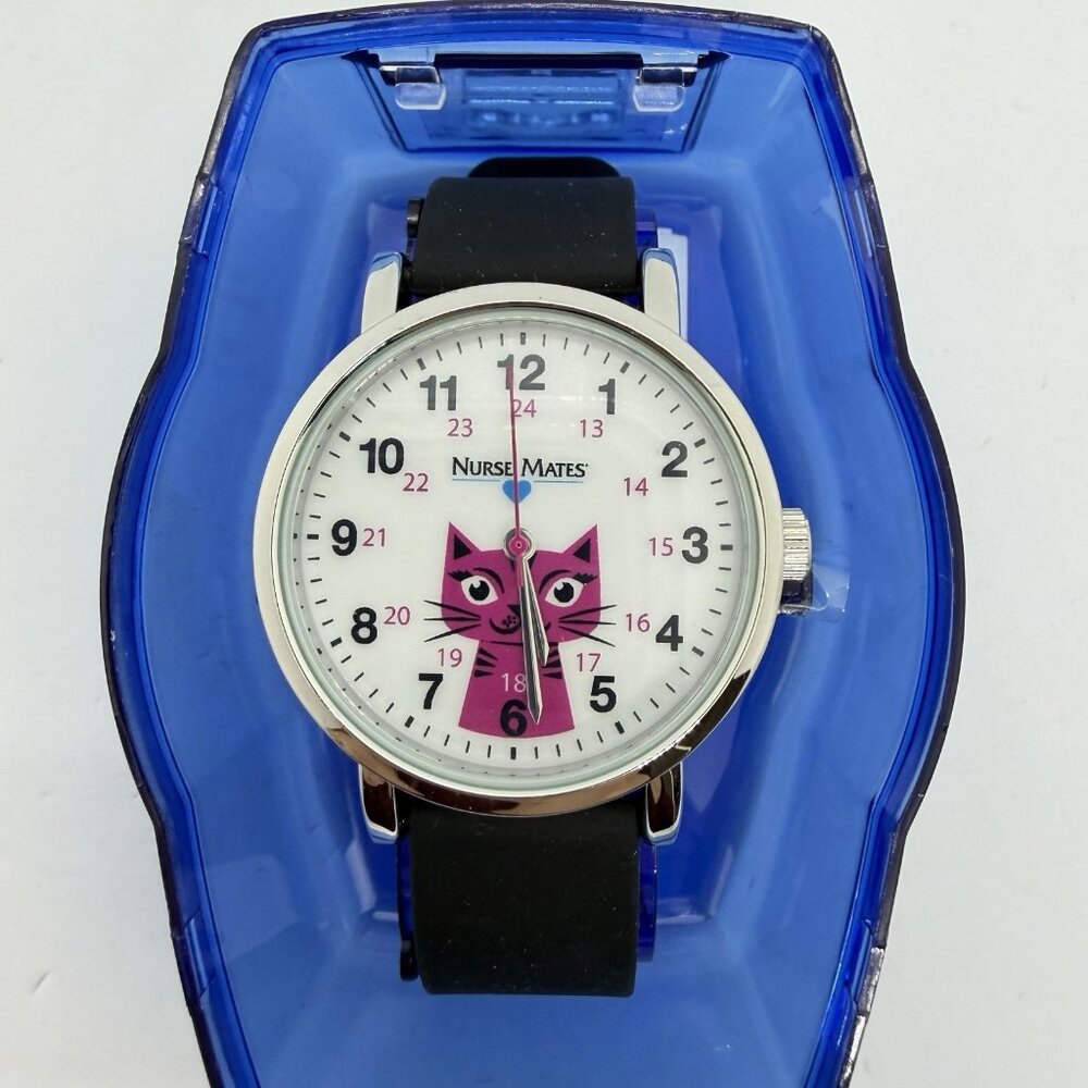 Nurse Mates Cat nurse watch water-resistant Silicone strap - Black White